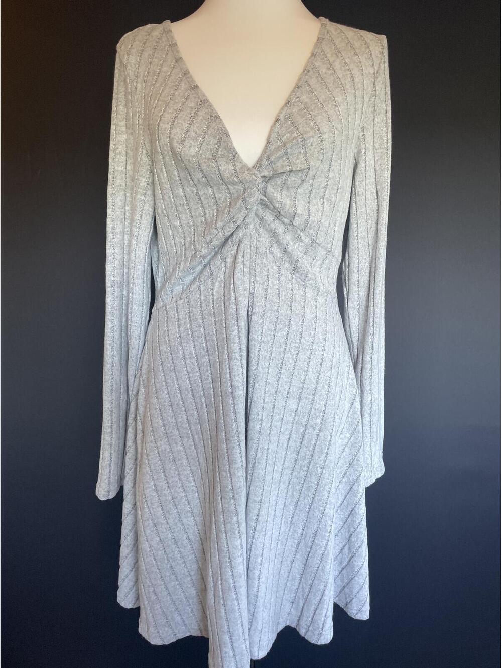Cupshe XL Gray Ribbed Twist Front Dress NWT Balletcore Cozy Minimalist Neutral